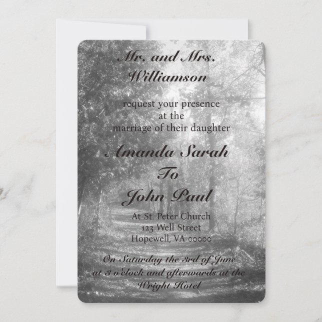 Invitation Beau Mariage de la nature noire et blanche (Devant)