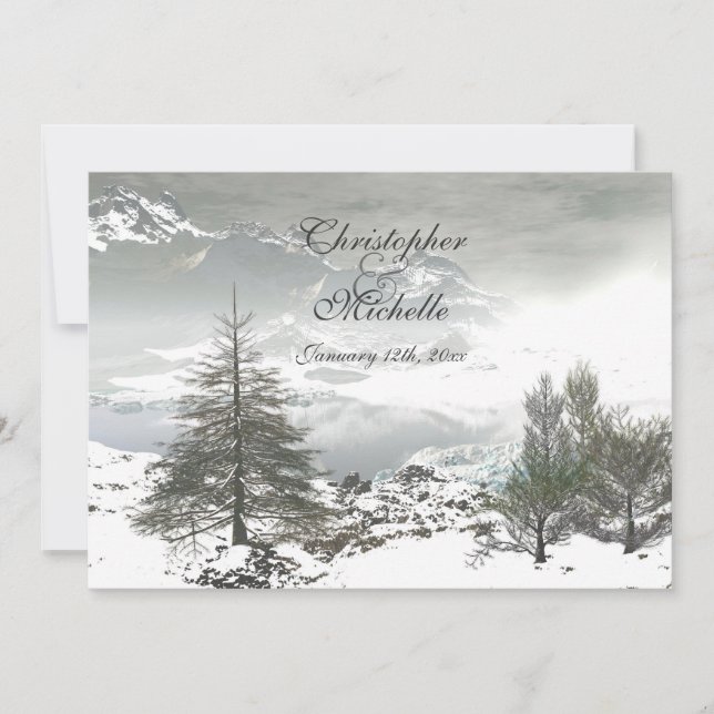 Invitation Beau Mariage de montagne d'hiver (Devant)