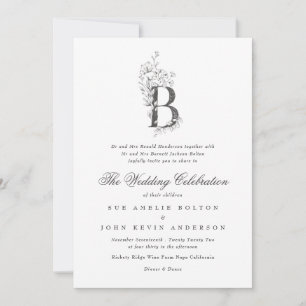 Invitation Beau Mariage floral 'B' Monogramme