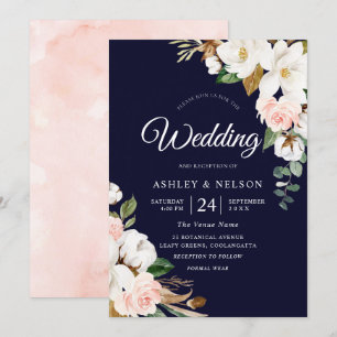 Invitation Beau Mariage floral blanc et flou florissant