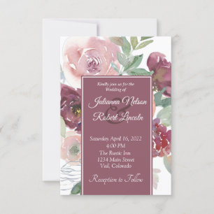 Invitation Beau Mariage floral rose et mauve