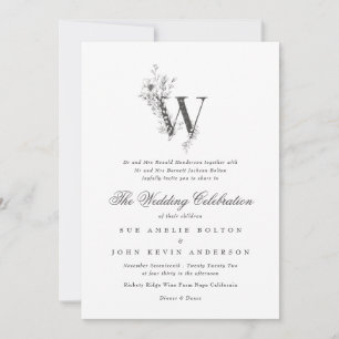 Invitation Beau Mariage floral 'W' Monogramme