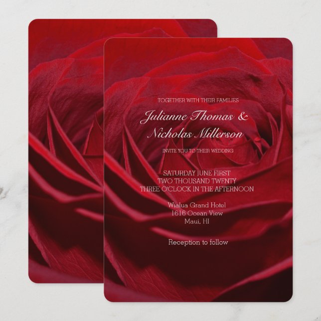 Invitation Beau Mariage Rose Rouge (Devant / Derrière)