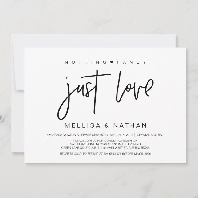 Invitation Beau Noir Rien De Fancy Juste Amour, Elopement (Devant)