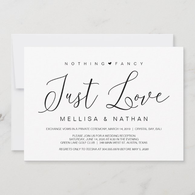 Invitation Beau Noir Rien De Fancy Juste Amour, Elopement (Devant)