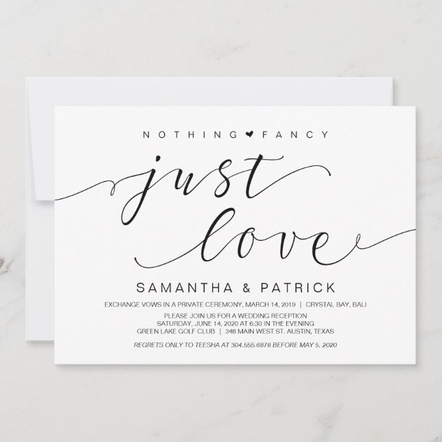 Invitation Beau Noir Rien De Fancy Juste Amour, Elopement (Devant)