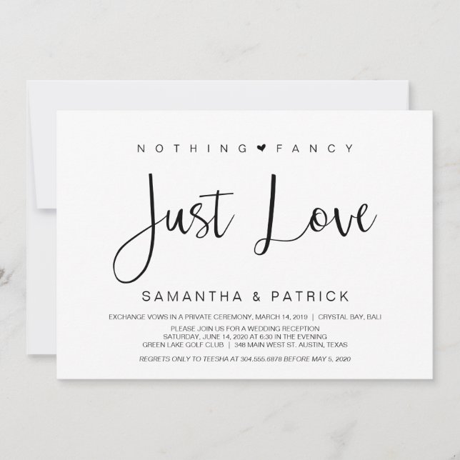 Invitation Beau Noir Rien De Fancy Juste Amour, Elopement (Devant)