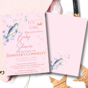 Invitation Beau océan Narwhal coquillages bulles Baby shower