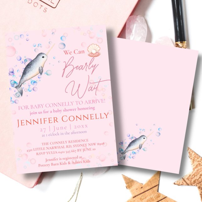 Invitation Beau océan Narwhal coquillages bulles Baby shower (Créateur téléchargé)