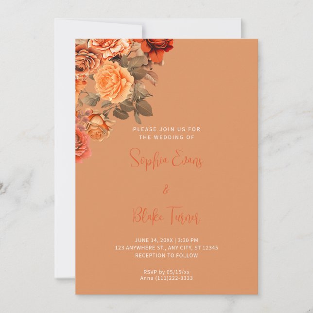 Invitation Beau Orange Floral Bouquet Orange Mariage (Devant)