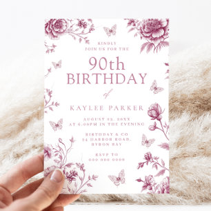 Invitation Beau papillon Vintage Floral 90e anniversaire