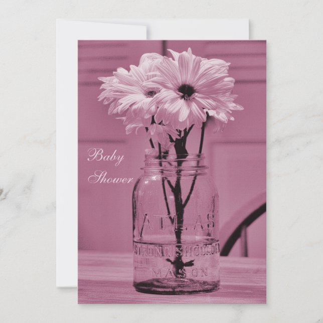 Invitation Beau pot de maçon et baby shower rose de (Devant)