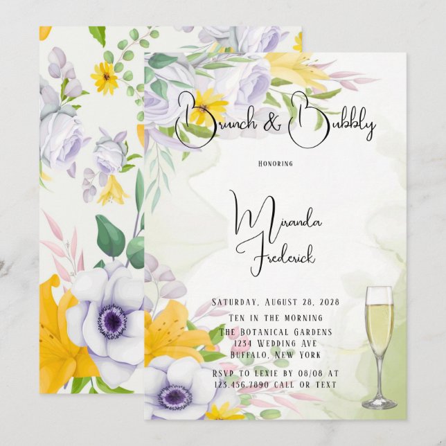 Invitation Beau Printemps Matin Floral Brunch & Bubbly (Devant / Derrière)