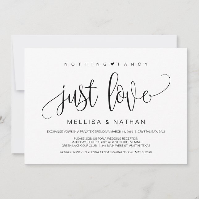 Invitation Beau Rien de Fantaisie Noir Juste Amour, Élitement (Devant)