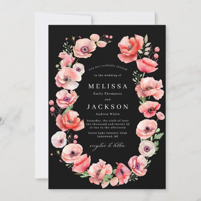 Invitation Beau rose et rouge Mariage de fleurs de pavot noir (Devant)