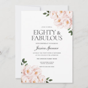 Invitation Beau rose pâle Elégant 80e anniversaire