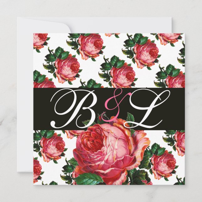 INVITATION BEAU ROSE ROSE ROSE AQUA BLEU TURQUOISE MONOGRAMME (Devant)