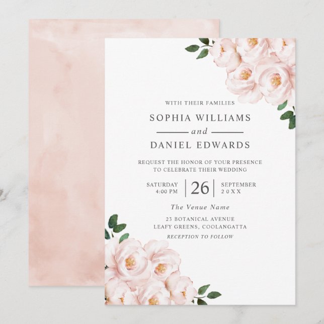 Invitation Beau rose vif Elégant hiver Printemps Mariage (Devant / Derrière)