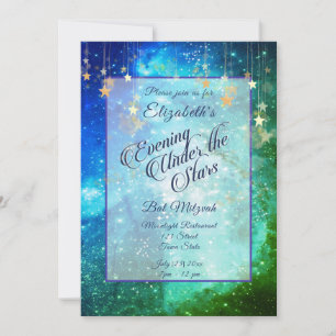 Invitation Beau Sous les Etoiles Bleu Vert Bat mitzvah