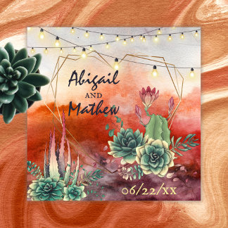 Invitation Beau Succulent Sunset Heart Mariage géométrique