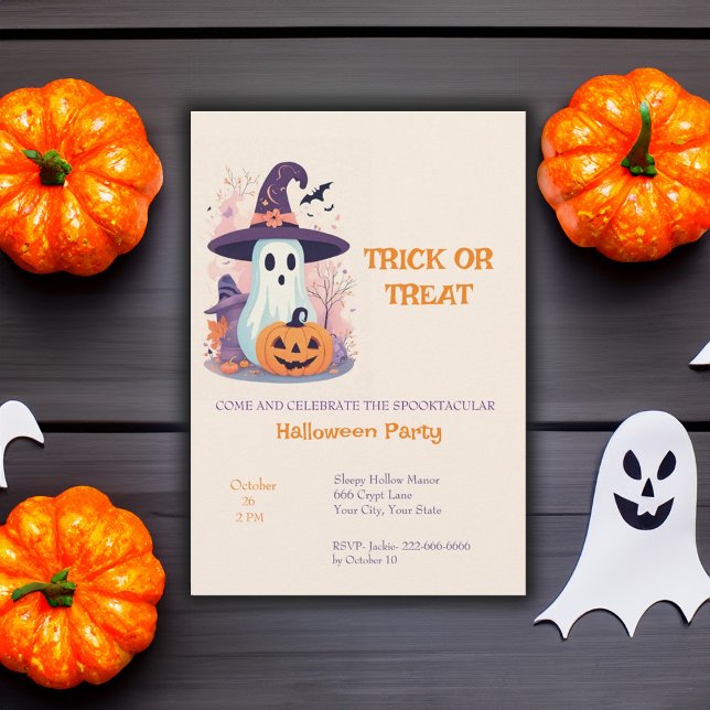 Invitation Beau tour gâter les enfants fantôme fête d'Hallowe (Créateur téléchargé)