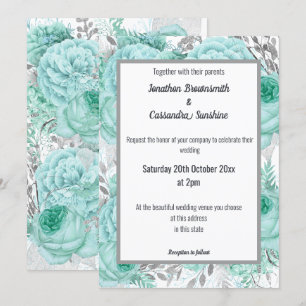 INVITATION BEAUCOUP DE FLORAUX JOLIMENT AQUA ARGENT MARIAGE B