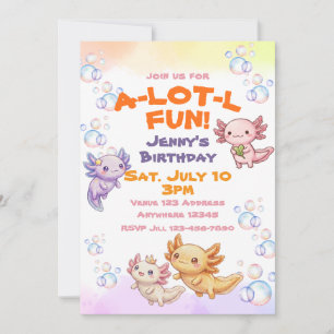 Invitation Beaucoup de plaisir Anniversaire Kawaii Axolotl