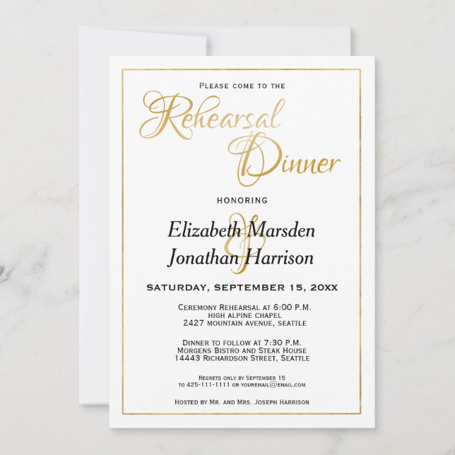 Invitation Beaucoup d'Eaux Bible Élégant Dîner de répétition  (Devant)