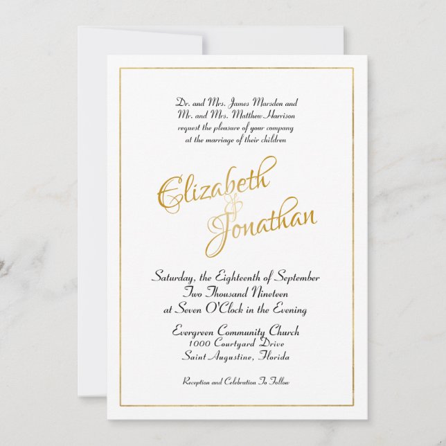 Invitation Beaucoup d'Eaux Écriture Élégante Formal Gold Scri (Devant)