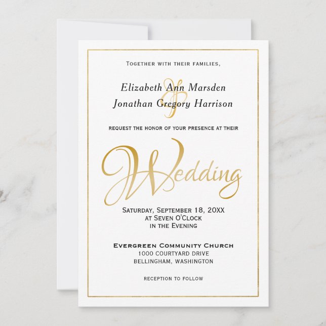 Invitation Beaucoup d'Eaux Écriture Élégante Noir Script Or (Devant)