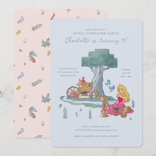 Invitation Beauté au coucher l Filles Anniversaire Dormir (Devant / Derrière)