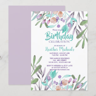 Invitation Beauté botanique Aquarelle Femme Anniversaire
