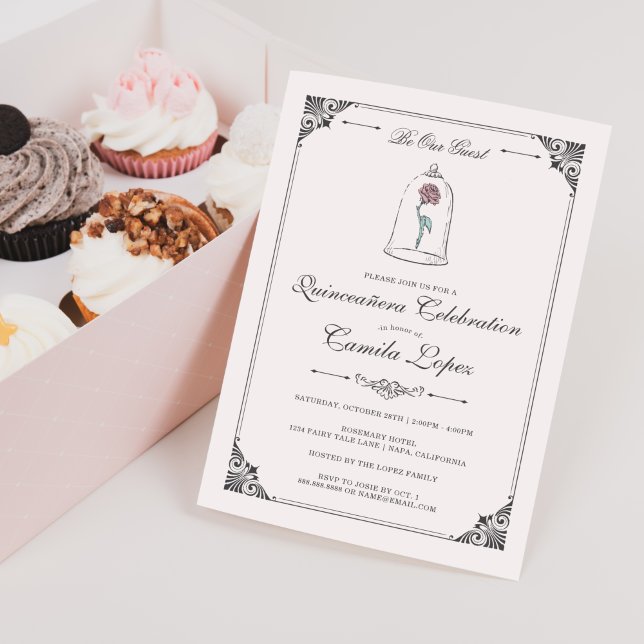 Invitation Beauté et bête | Rose enchantée Quinceanera (Créateur téléchargé)