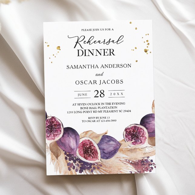 Invitation Beauté moderne Figes violettes & Pampas & gouttes  (Créateur téléchargé)