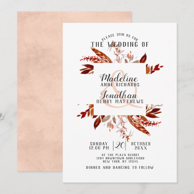Invitation Beauté rustique Boho Chic Fall Mariage de couronne (Devant / Derrière)