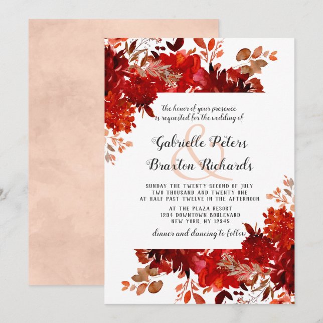 Invitation Beauté Rustique Carré Floral Mariage encadré (Devant / Derrière)
