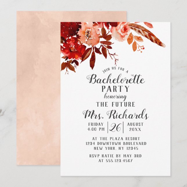 Invitation Beauté Rustique Floral Bachelorette Party Invitati (Devant / Derrière)