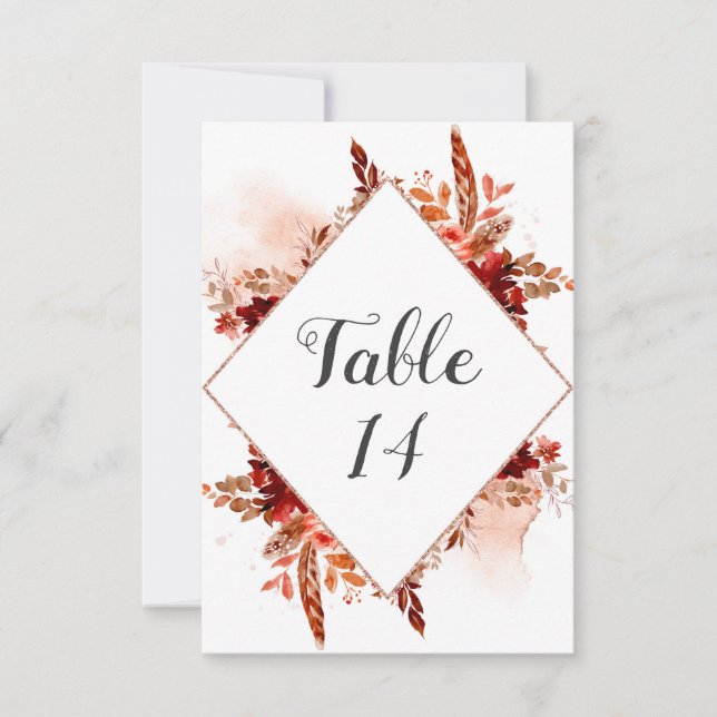 Invitation Beauté rustique Floral Mariage encadré Numéros de  (Devant)