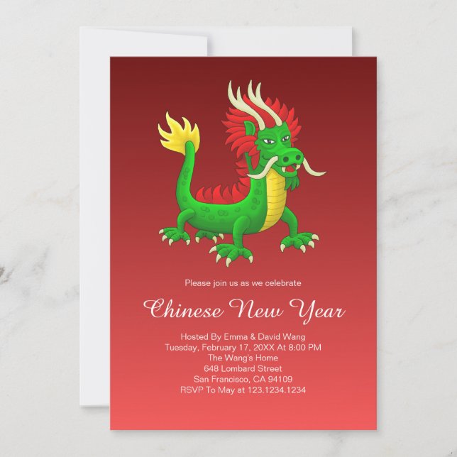 Invitation Beautiful Hand Drawn Chinese Dragon (Devant)