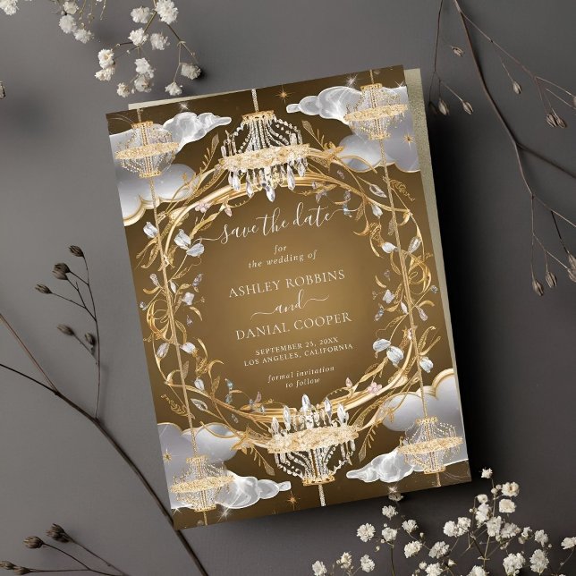 Invitation Beautiful Opulent Gold and Crystals Save The Date (Créateur téléchargé)