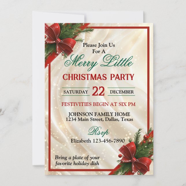 Invitation Beautiful Red Bow and Ribbon Christmas Party (Devant)
