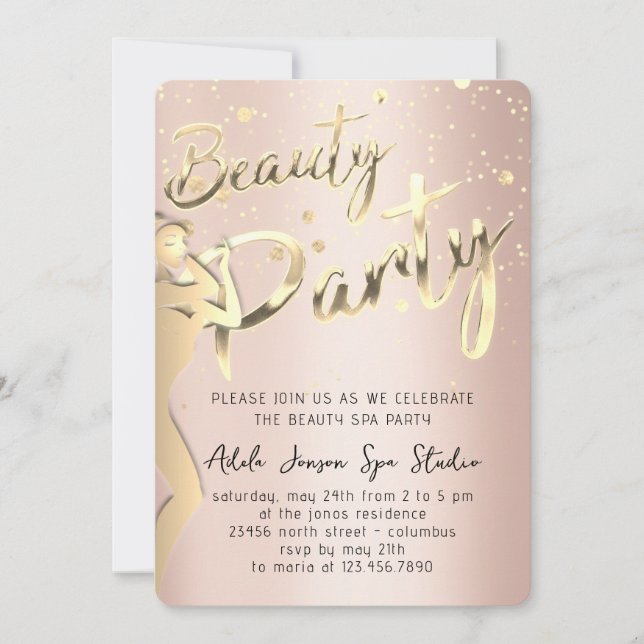 Invitation Beauty Body Party Instant Télécharger Gold Rose (Devant)