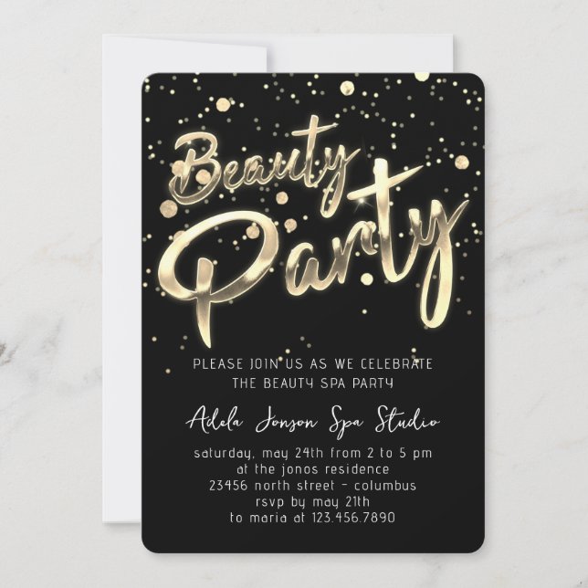 Invitation Beauty SPA Party Instant Télécharger Black Gold (Devant)