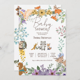 Invitation Beaux animaux de la forêt baby shower des bois