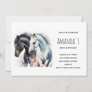 Invitation Beaux Chevaux en Aquarelle Anniversaire