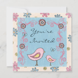 Invitation Beaux oiseaux et fleurs Filles Baby shower Invitat
