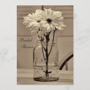 Invitation Beaux pot de maçon de sépia et Fête de la mariée
