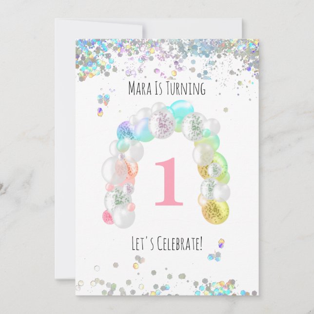 Invitation *~* BÉBÉ 1er Un Premier Balloon Fille Anniversaire (Devant)