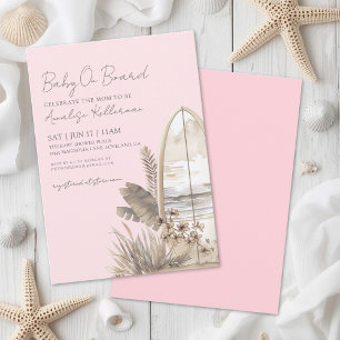 Invitation Bébé à Bord Baby Shower Rose Bohème Plage