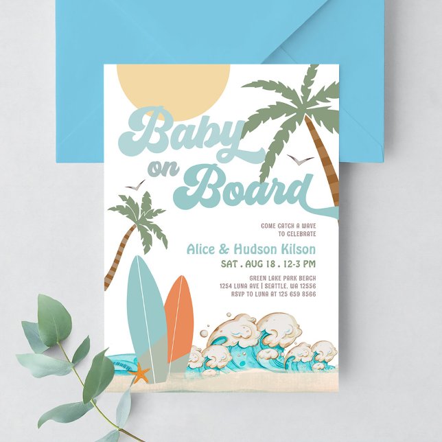 Invitation Bébé à bord Baby shower Sprinkle Surfing Douche (Créateur téléchargé)